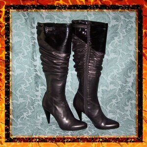 🔥 NEW size 8.5-9/39 Giorgio Nevi Black Leather Boots Knee High